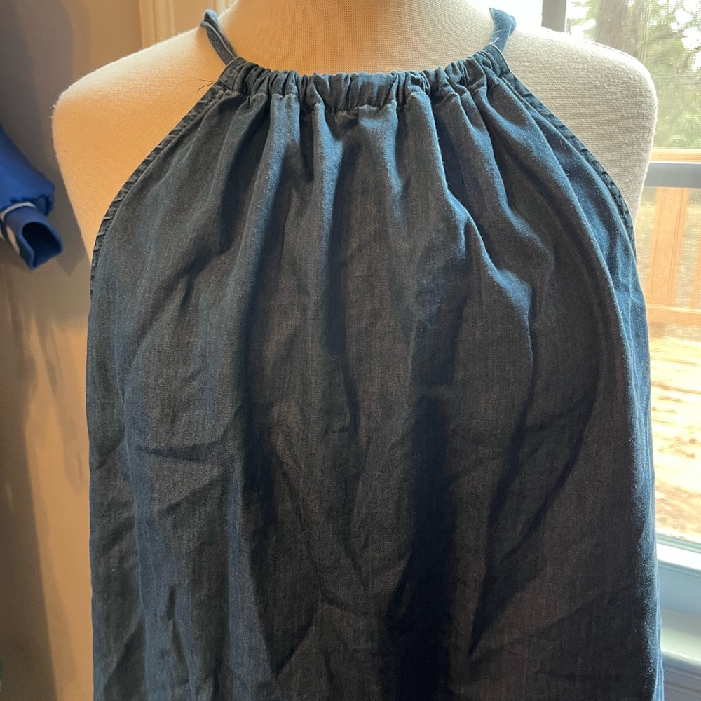 Crown & Ivy denim chambray high neck sleeveless halter top